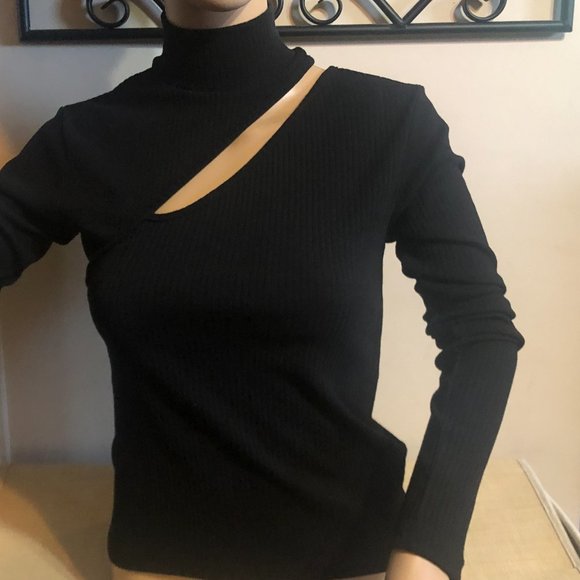 OAK + FORT Tops - Oak + Fort Cutout Mock neck top-  One Size